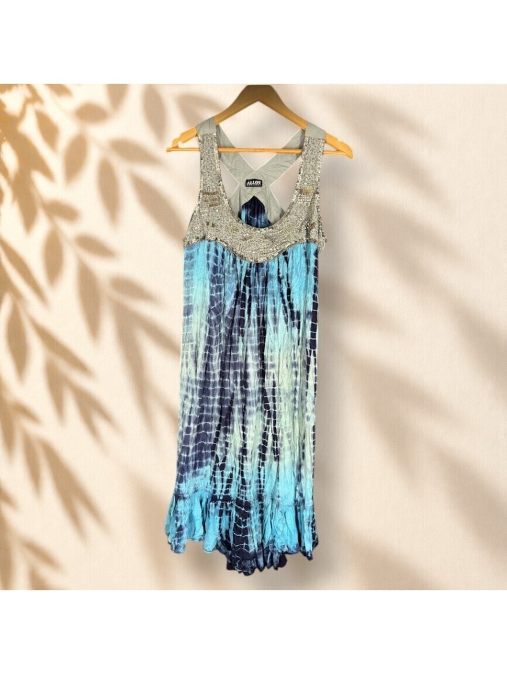 Alloy Dress Women M Medium Blue Animal Print Shift Midi Sleeveless Rhinestone